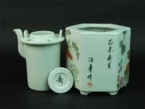 H023 “汪章”款浅绛彩花鸟内套壶